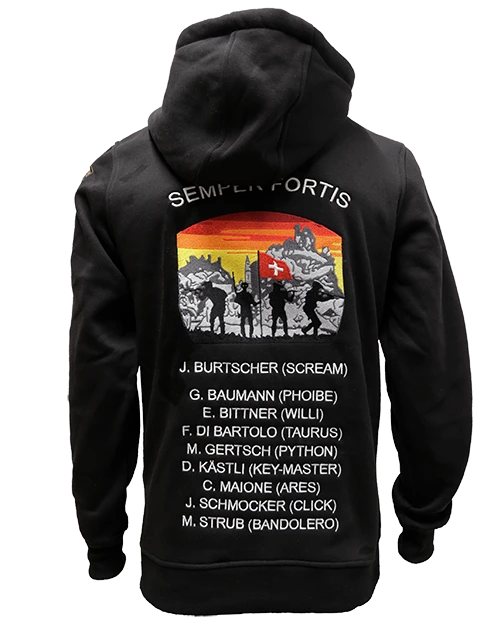 Schwarzer bestickter Zugspullover