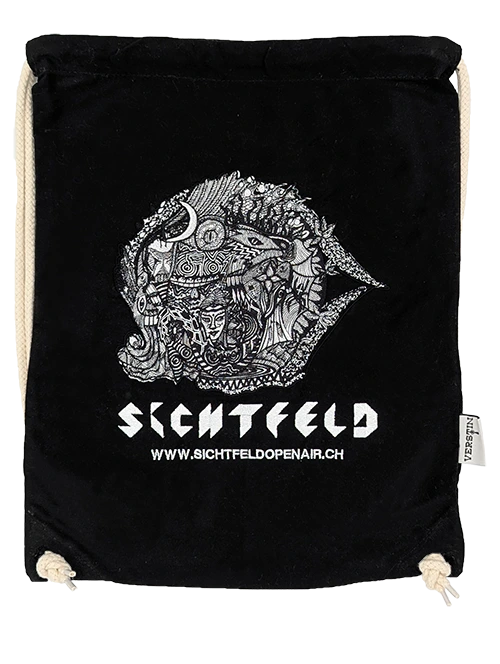 Schwarzer bestickter Stoffbeutel von Sichtfeld